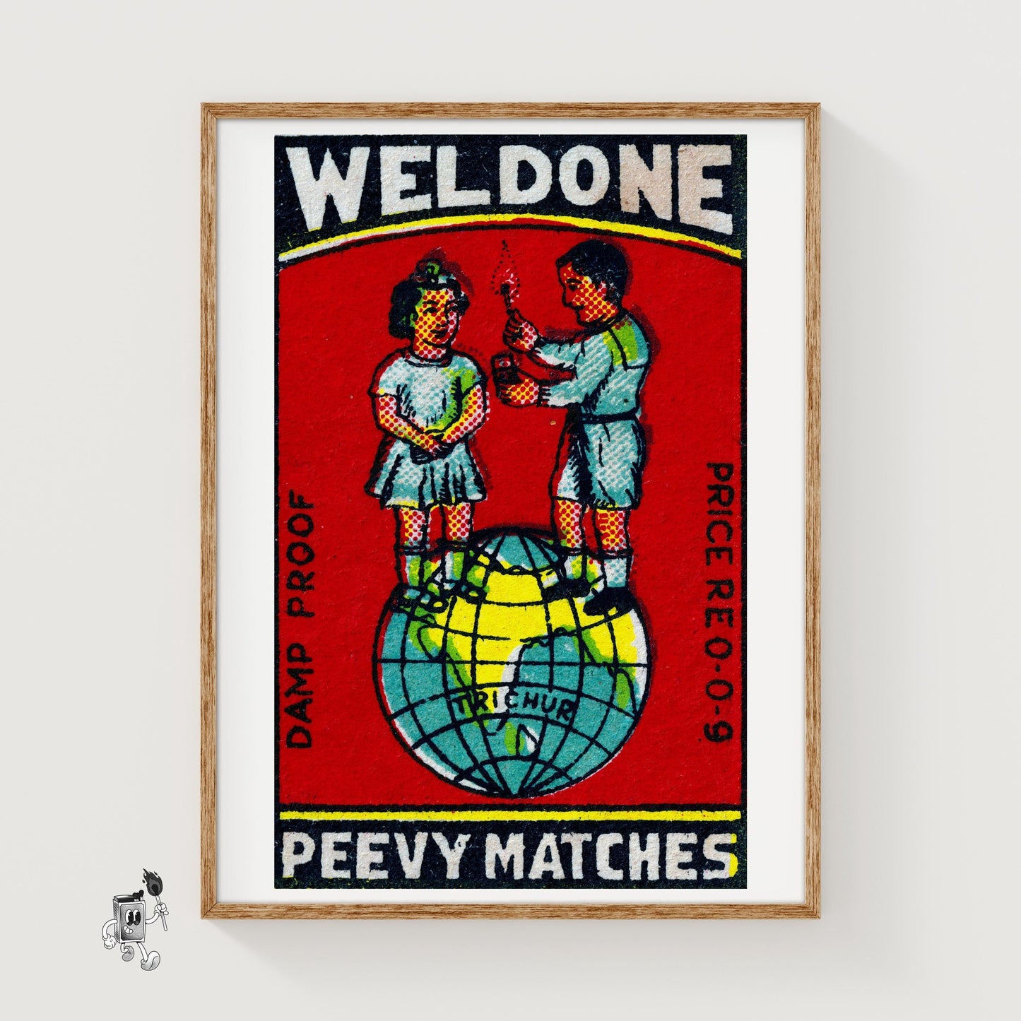 Children on Globe - vintage matchbox label print