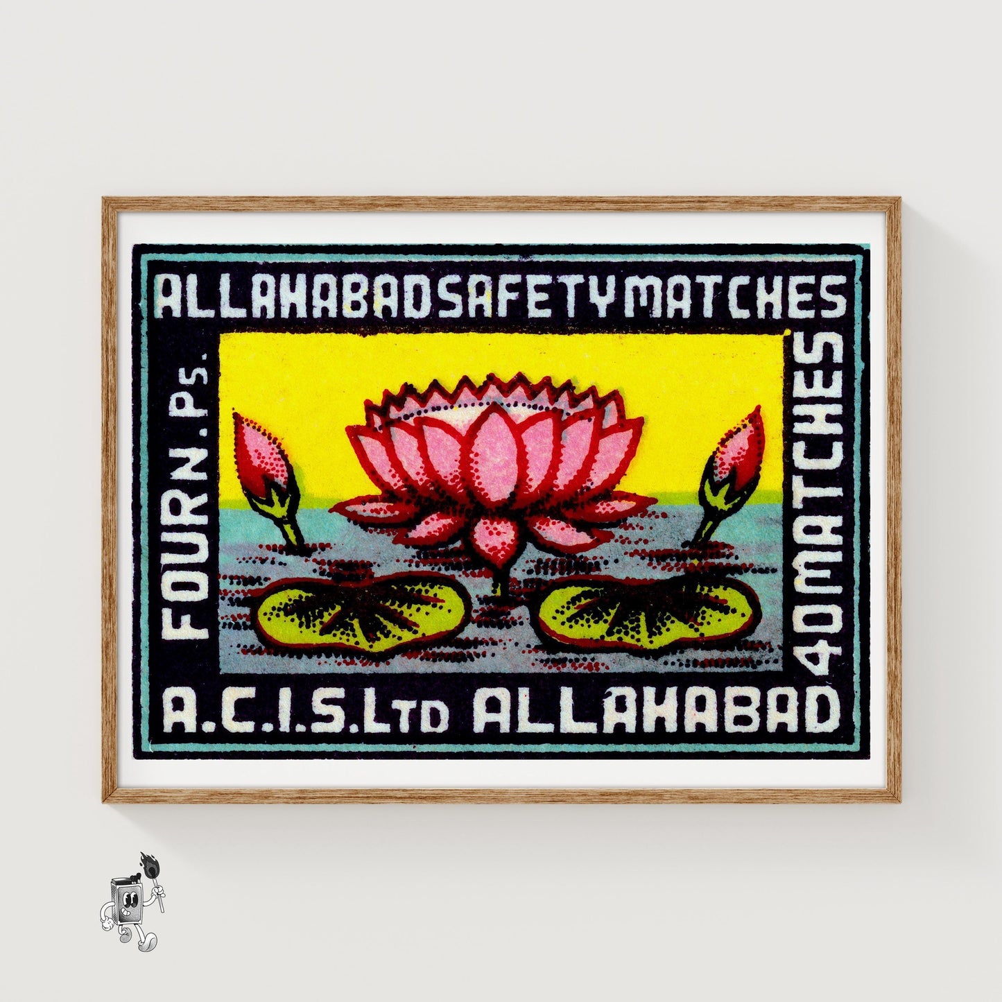Pink Lotus Flower - vintage matchbox label print