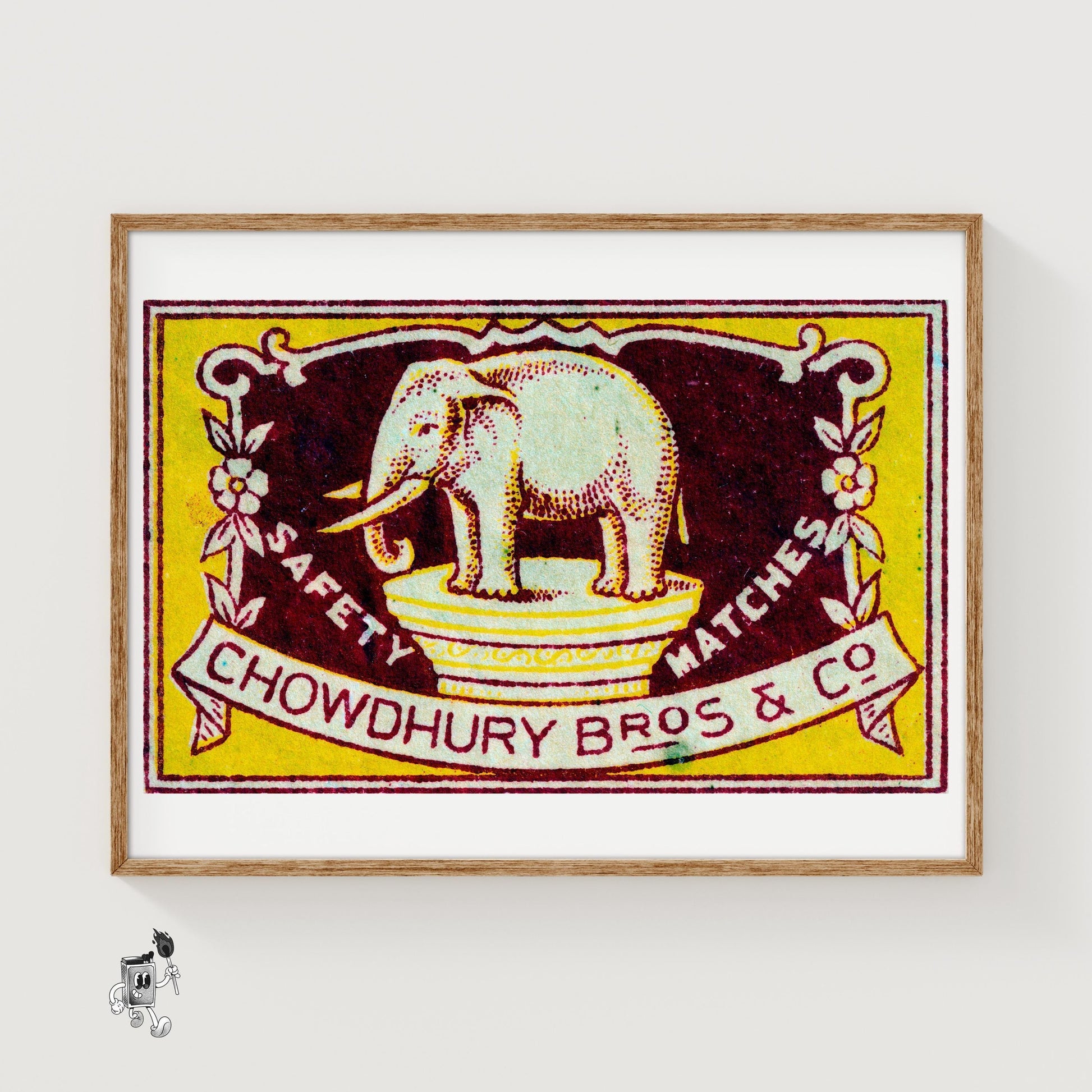 Yellow Elephant - vintage matchbox label print