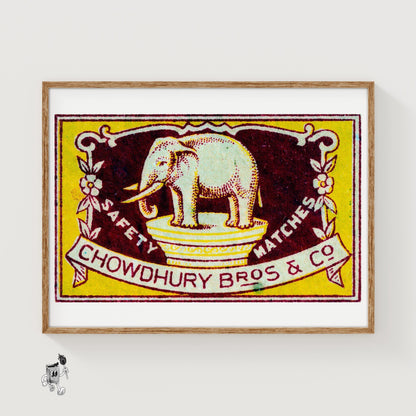 Yellow Elephant - vintage matchbox label print