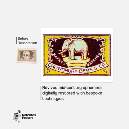 Yellow Elephant - vintage matchbox label print - framed wall art preview