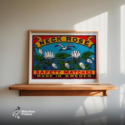 White Lotus Flowers - vintage matchbox label print - size comparison