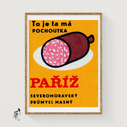 Big Sausage Yellow - vintage matchbox label print