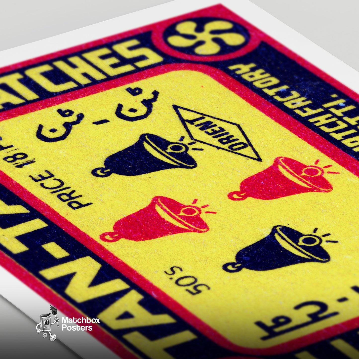 Ringing Bells - vintage matchbox label print - close-up detail