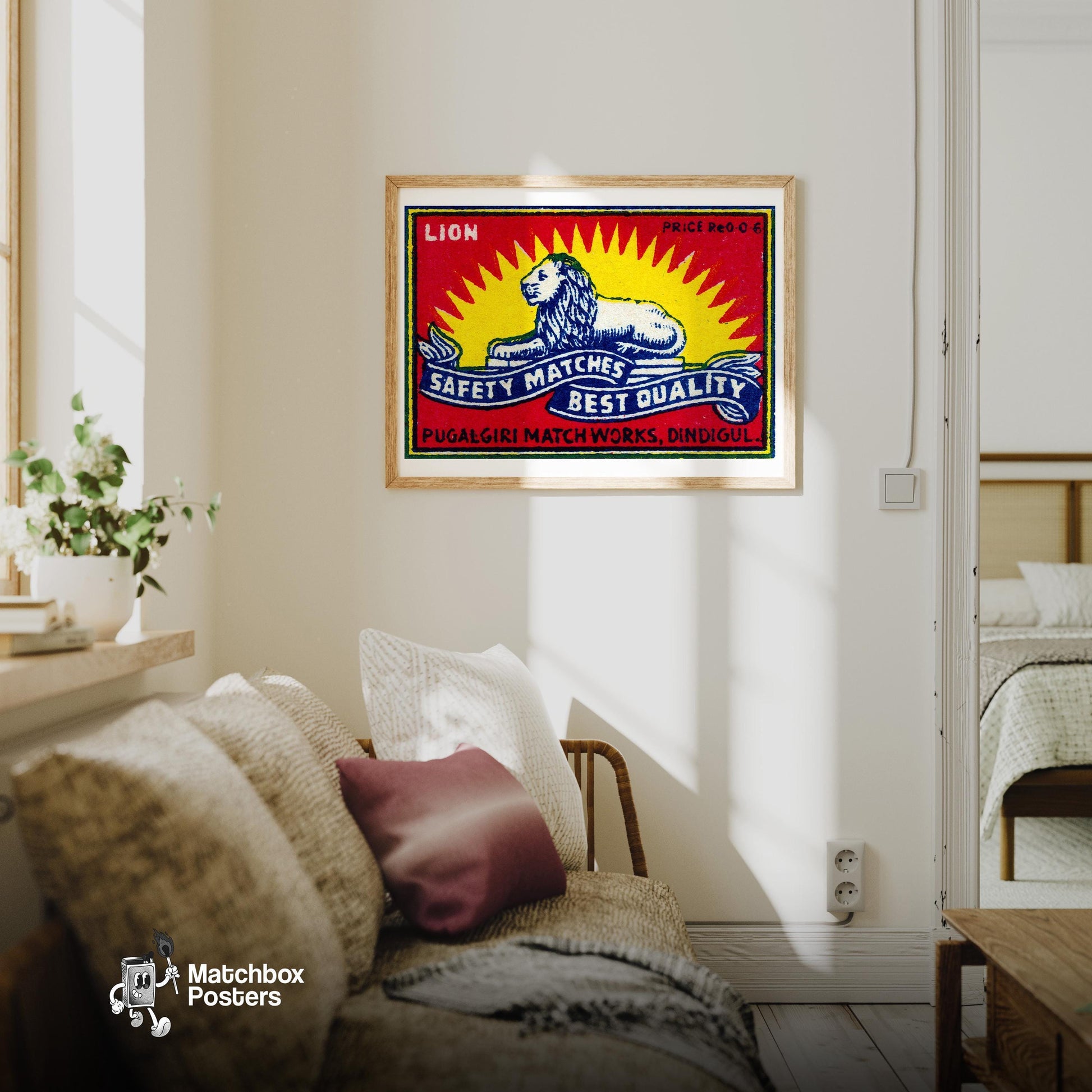 Royal Lion - vintage matchbox label print - living room mockup