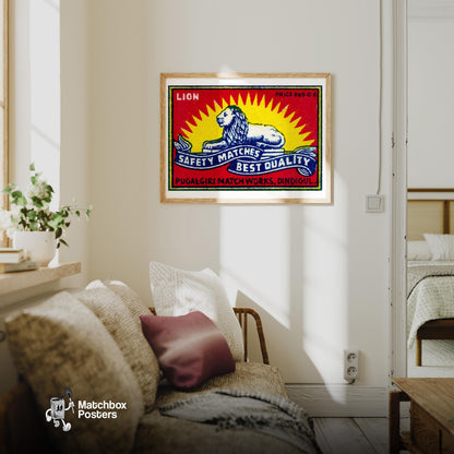 Royal Lion - vintage matchbox label print - living room mockup