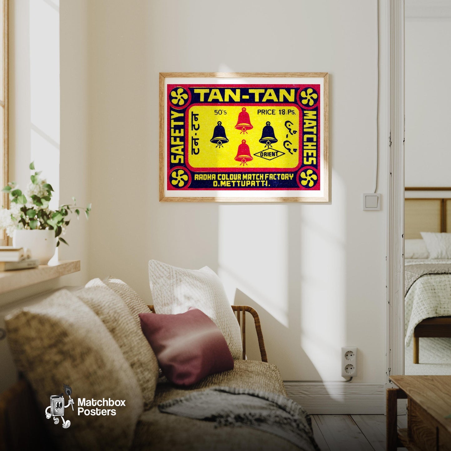 Ringing Bells - vintage matchbox label print - living room mockup