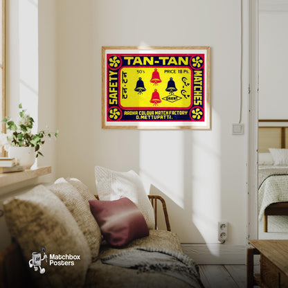 Ringing Bells - vintage matchbox label print - living room mockup