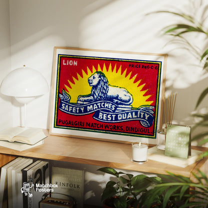 Royal Lion - vintage matchbox label print - office wall