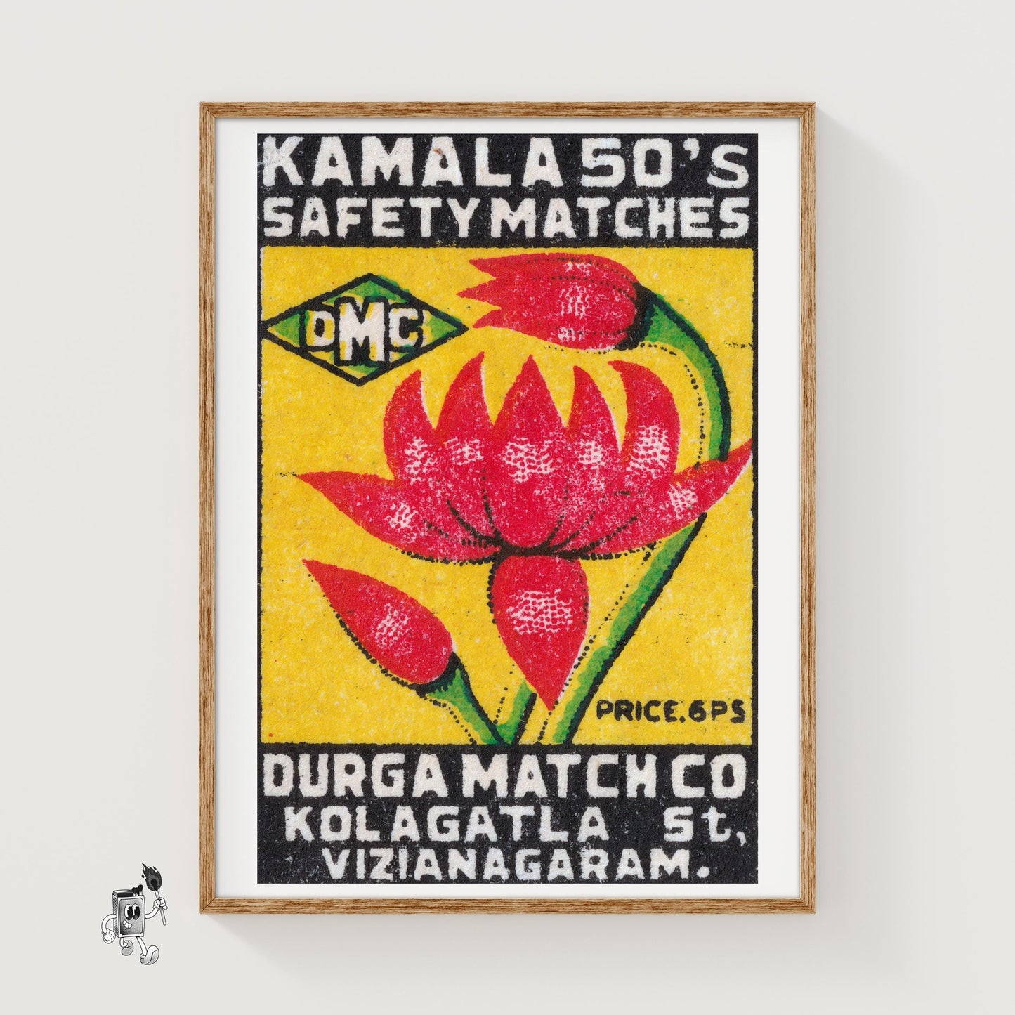 Red Lotus Flower - vintage matchbox label print