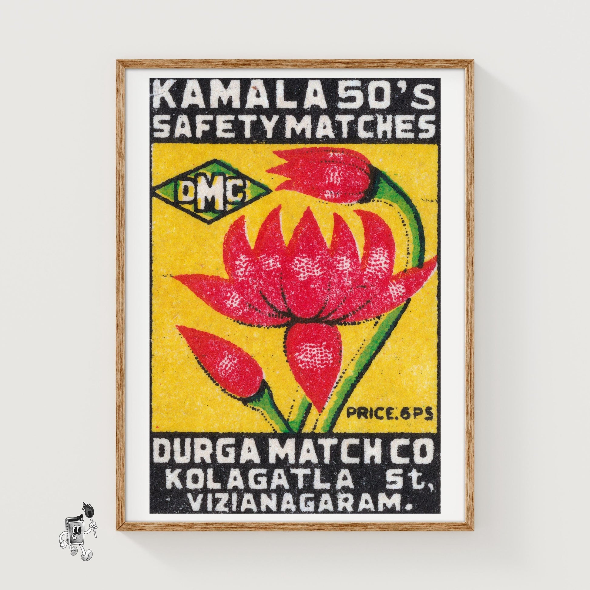Red Lotus Flower - vintage matchbox label print