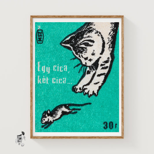 Cat and Mouse - vintage matchbox label print