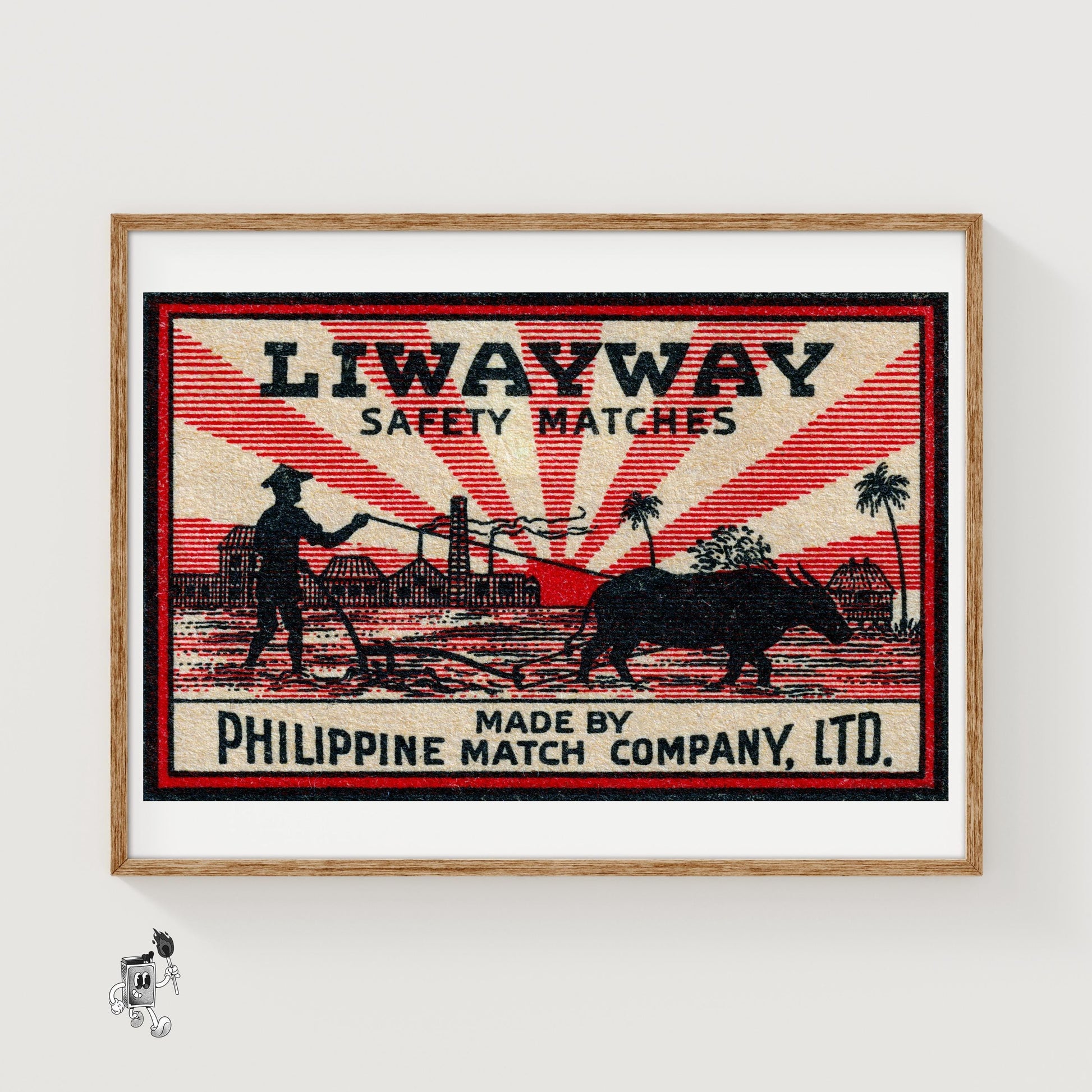 Farmer and Carabao - vintage matchbox label print