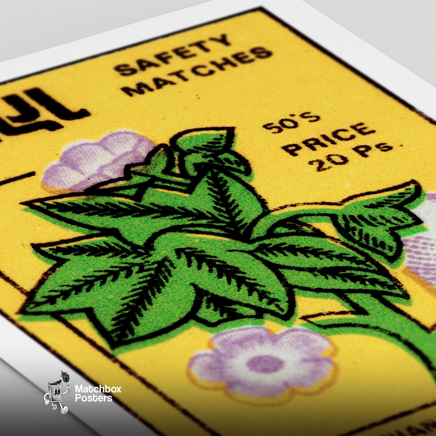 Purple Flower and Eggplant - vintage matchbox label print - close-up detail