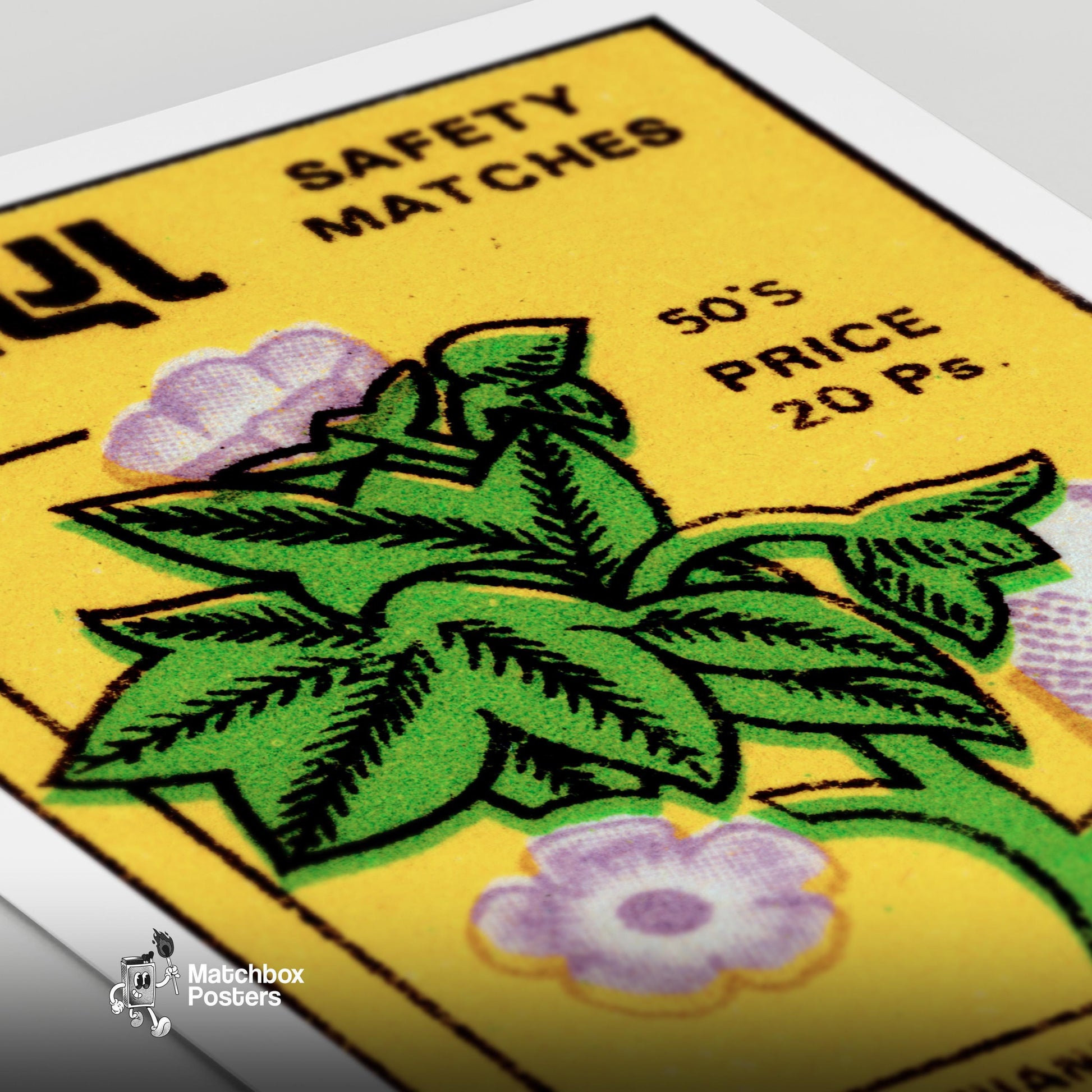 Purple Flower and Eggplant - vintage matchbox label print - close-up detail