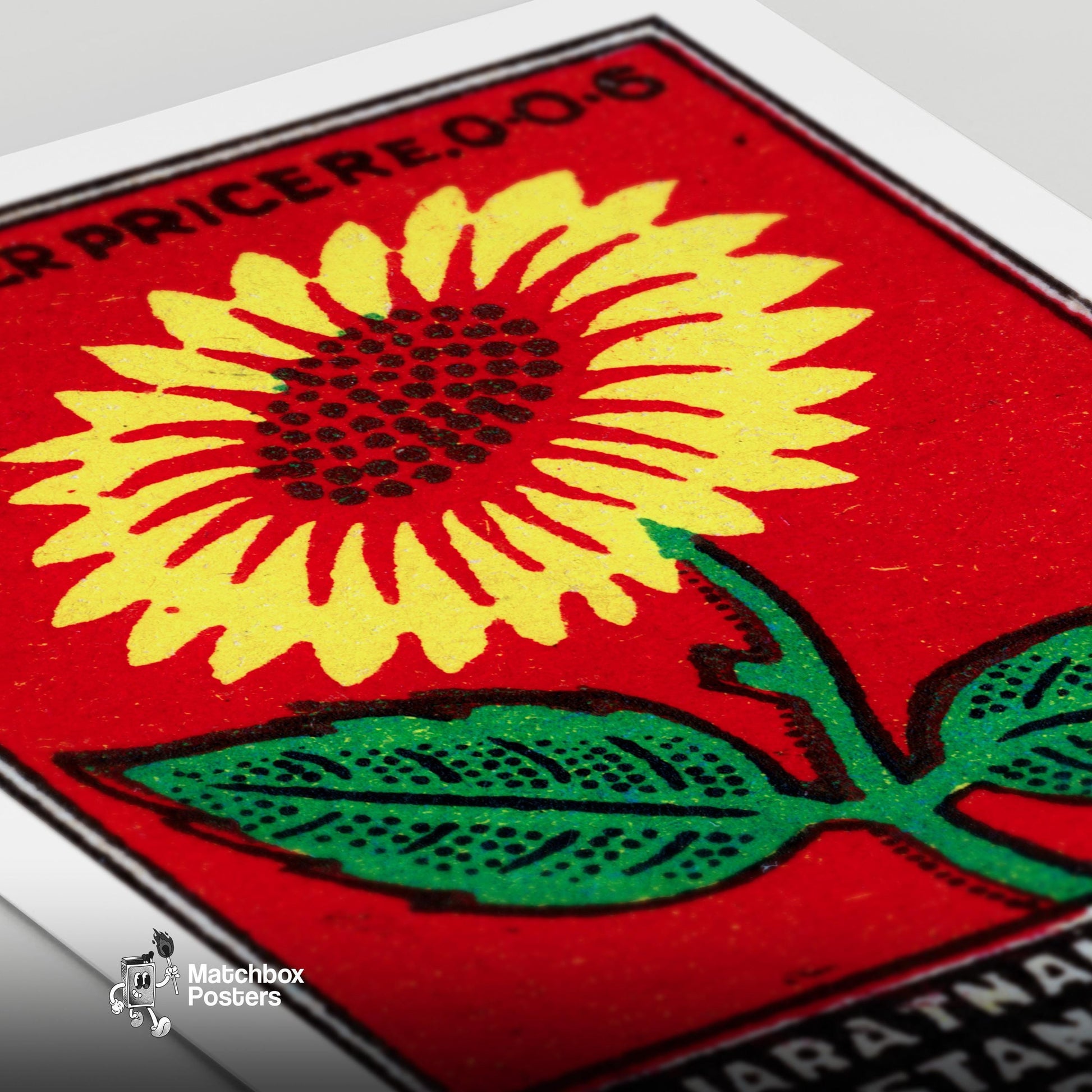 Yellow Sunflower - vintage matchbox label print - close-up detail