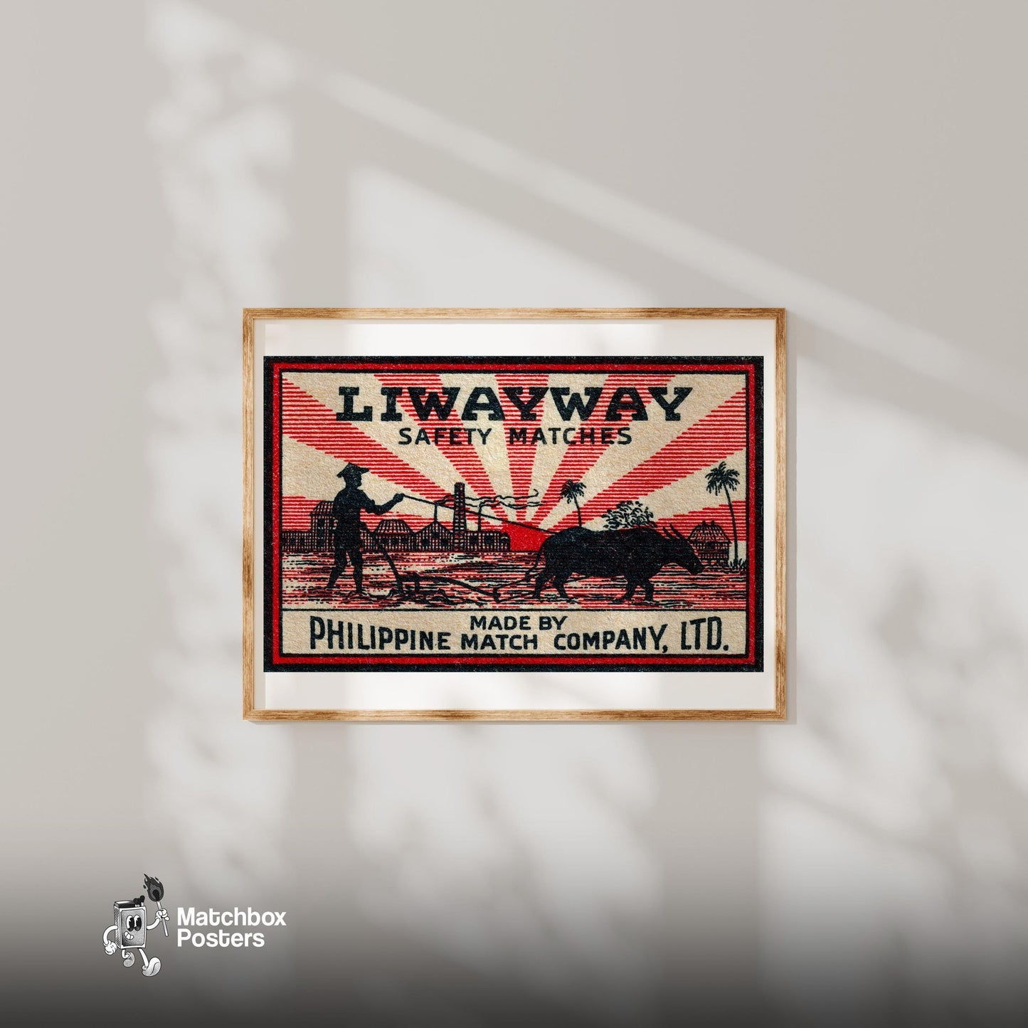 Farmer and Carabao - vintage matchbox label print - bedroom mockup