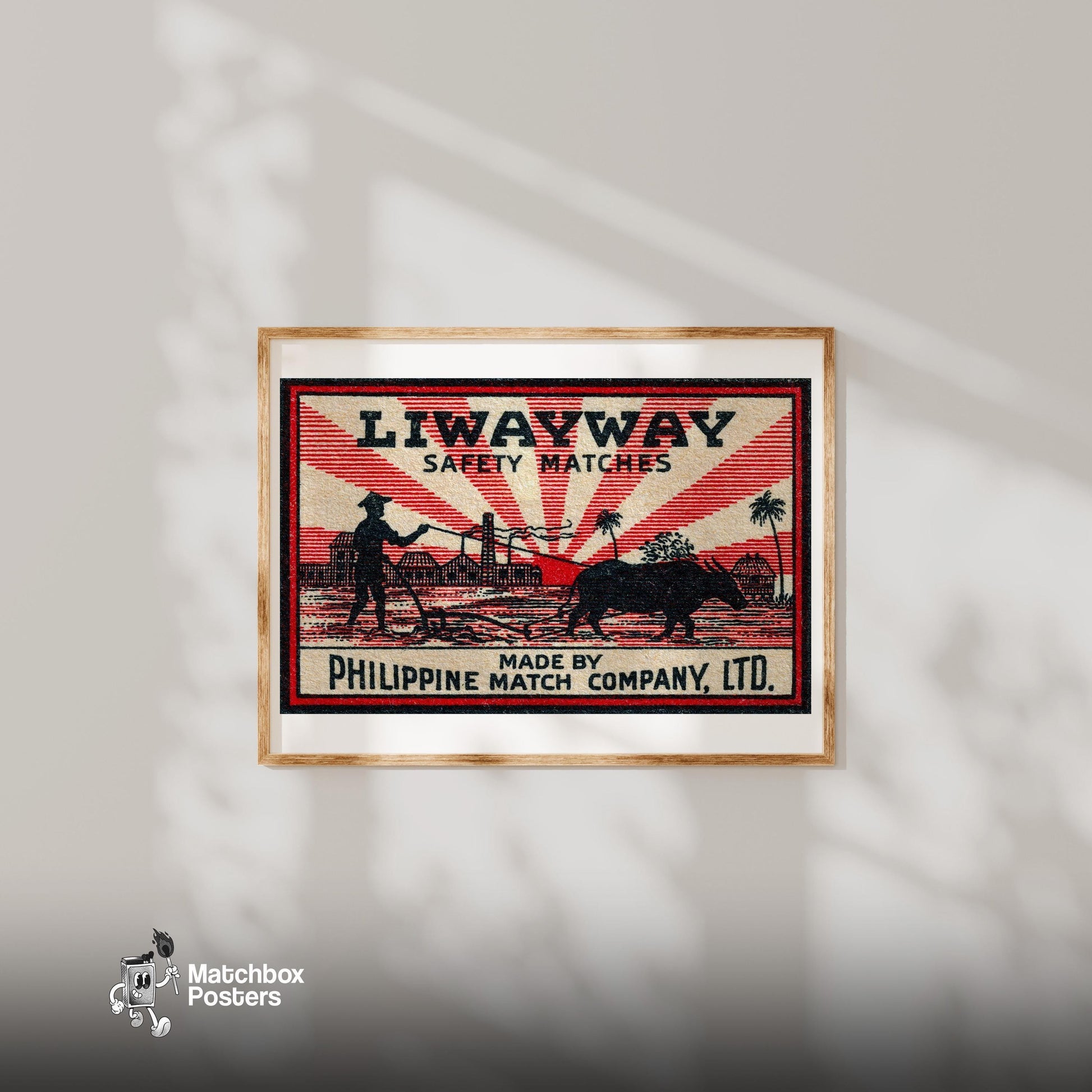 Farmer and Carabao - vintage matchbox label print - bedroom mockup