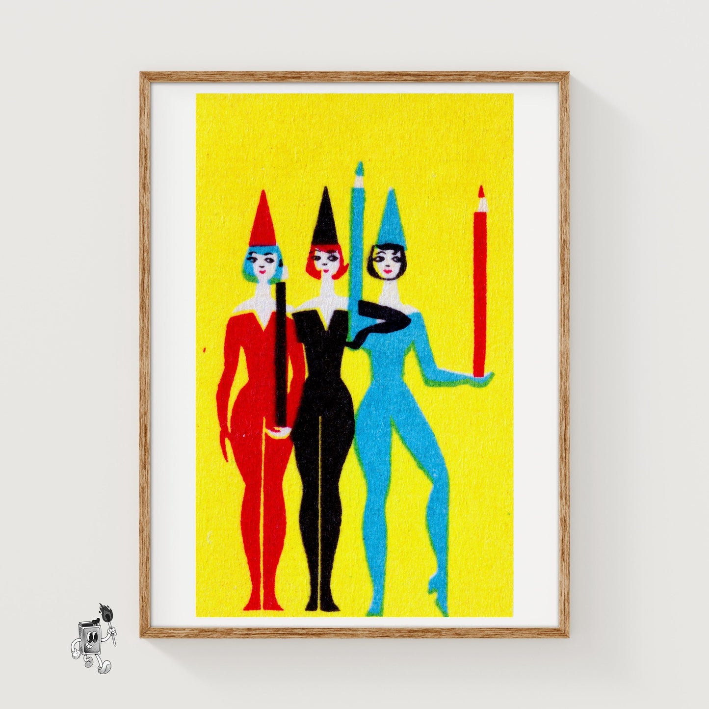 Three Women with Pencils - vintage matchbox label print