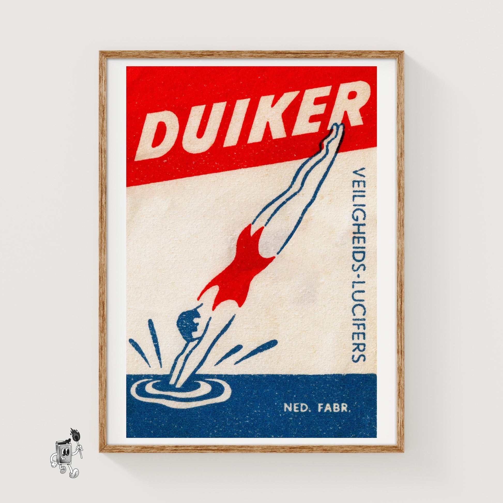 Diver - vintage matchbox label print