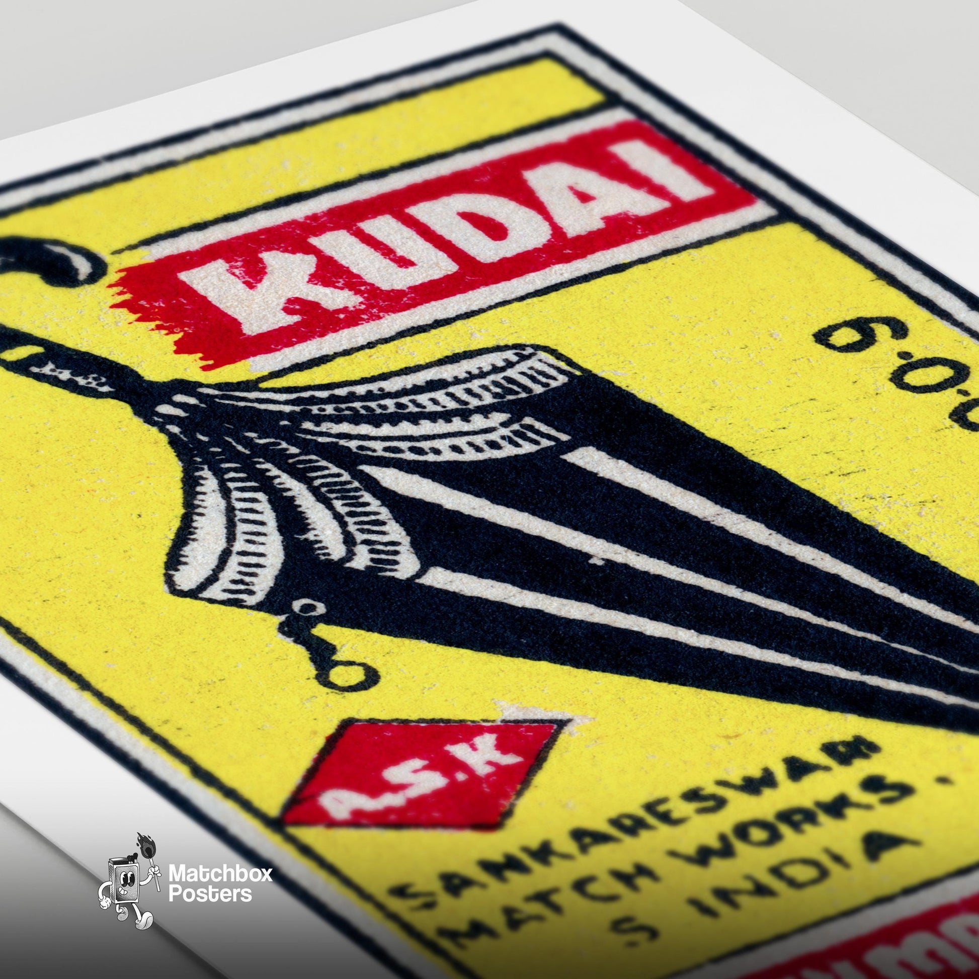 Black Umbrella - vintage matchbox label print - close-up detail