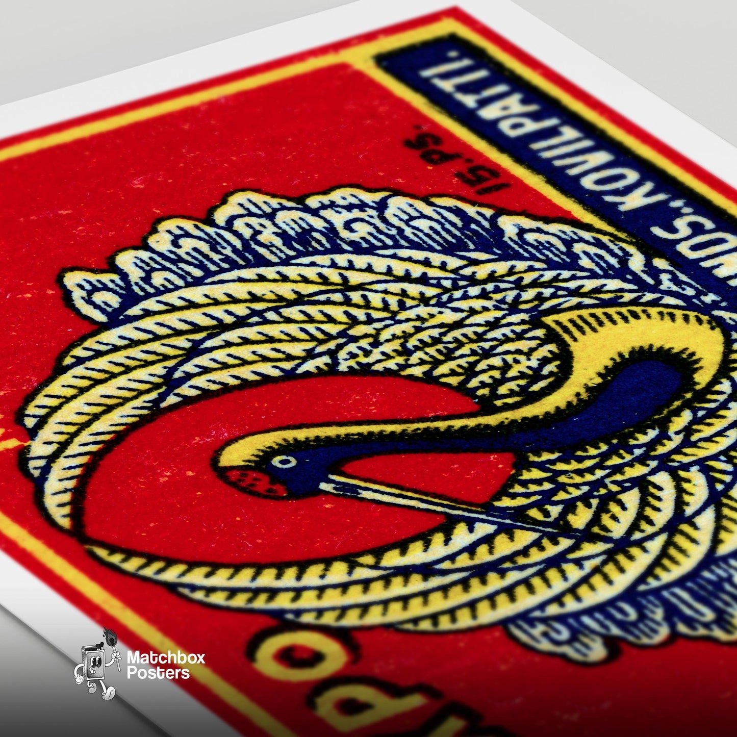 White Crane - vintage matchbox label print - close-up detail