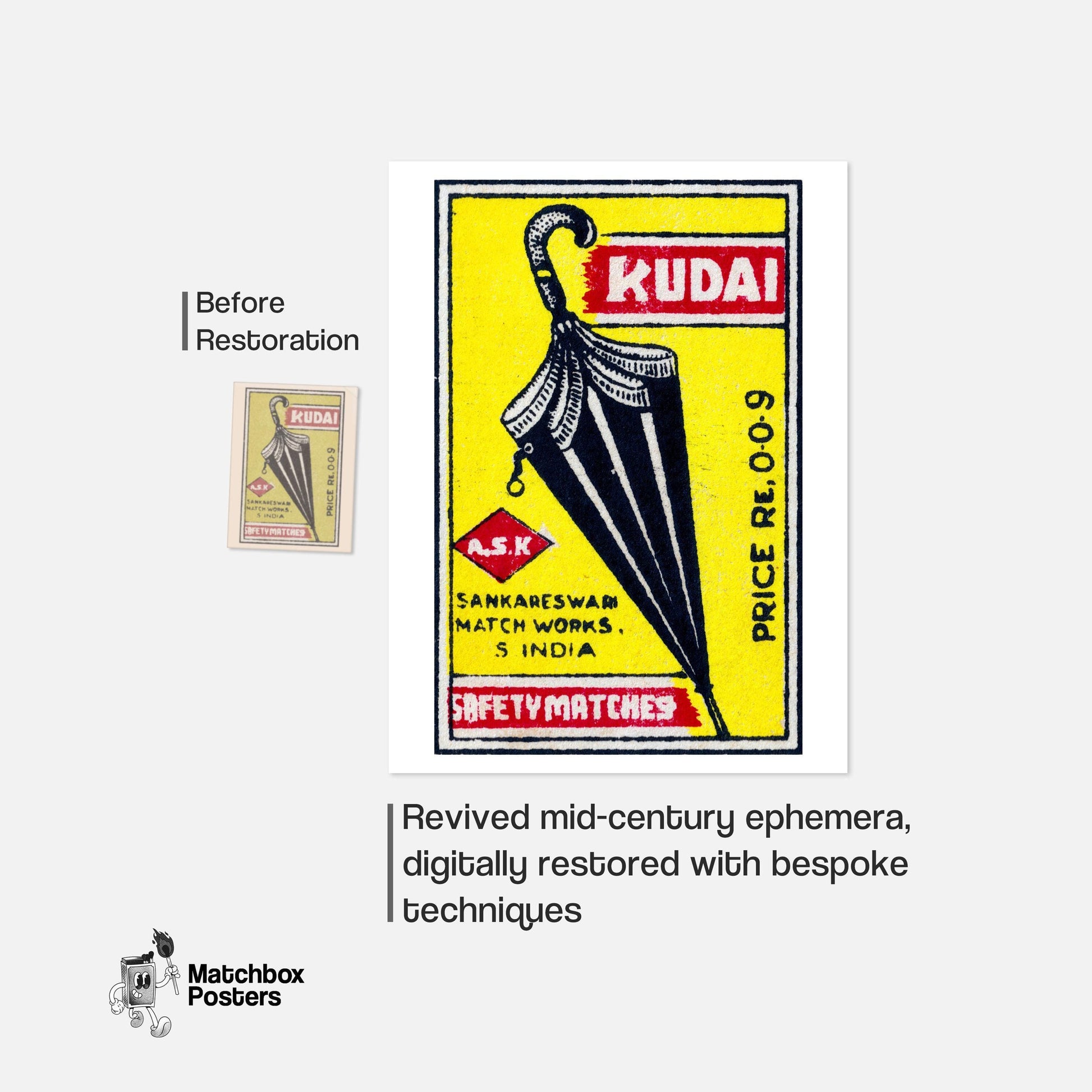 Black Umbrella - vintage matchbox label print - framed wall art preview