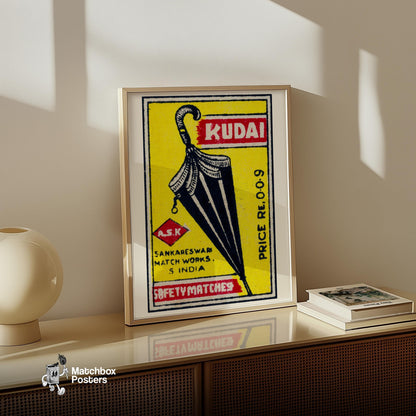 Black Umbrella - vintage matchbox label print - size comparison