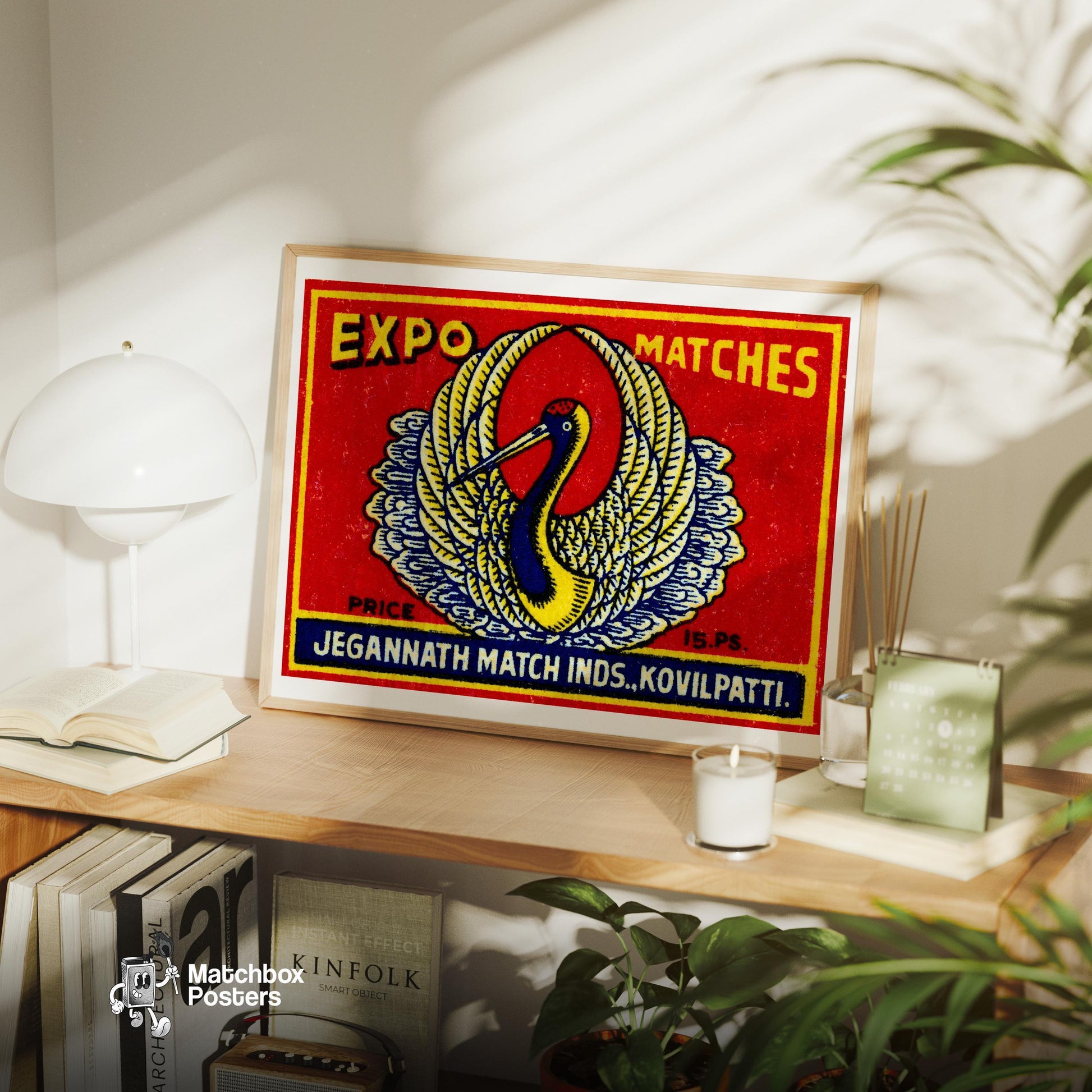 White Crane - vintage matchbox label print - office wall