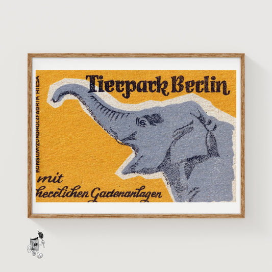 Orange Elephant - vintage matchbox label print