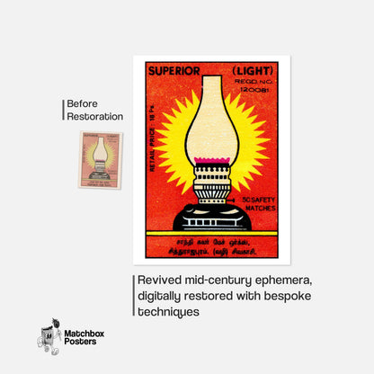 Bright Light - vintage matchbox label print - framed wall art preview