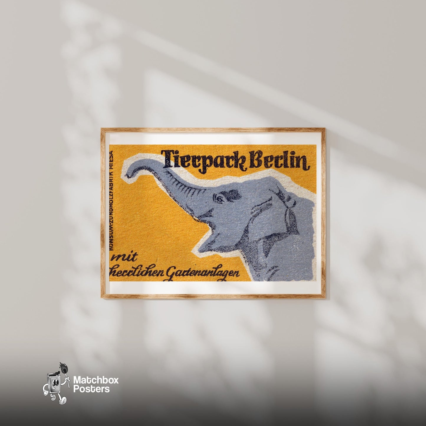 Orange Elephant - vintage matchbox label print - bedroom mockup