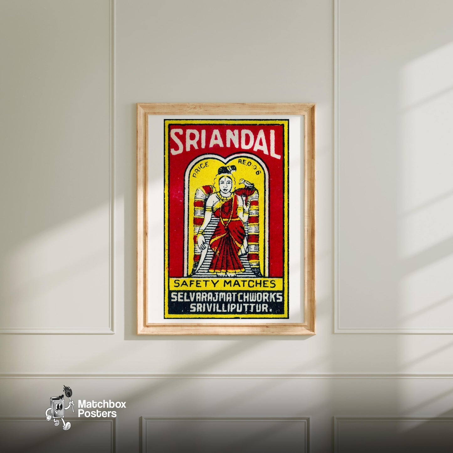 Illustration Of A Woman - vintage matchbox label print - bedroom mockup