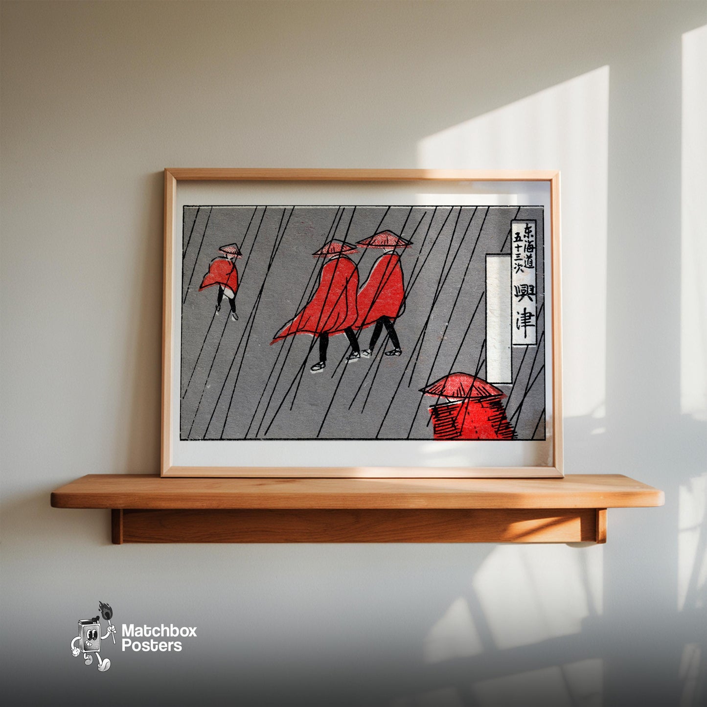 Red Raincoats - vintage matchbox label print - size comparison