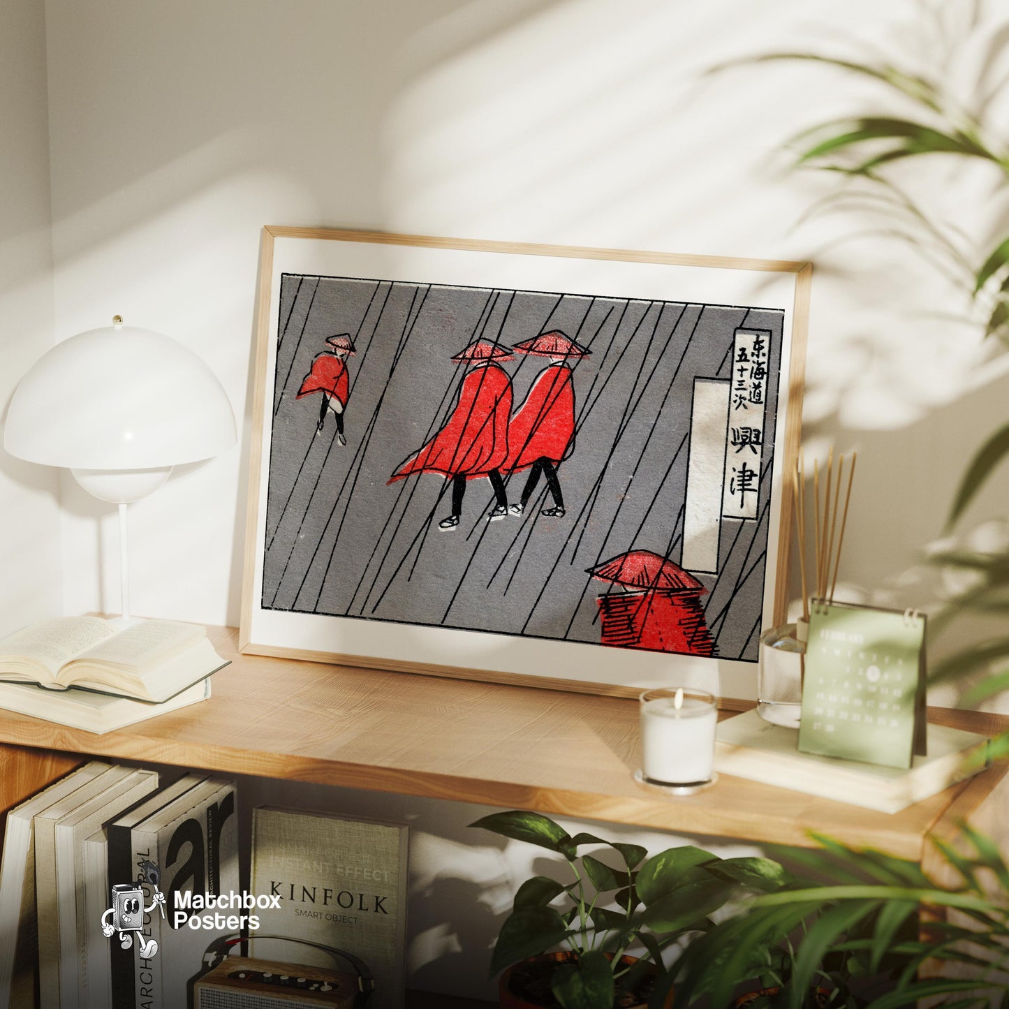 Red Raincoats - vintage matchbox label print - office wall