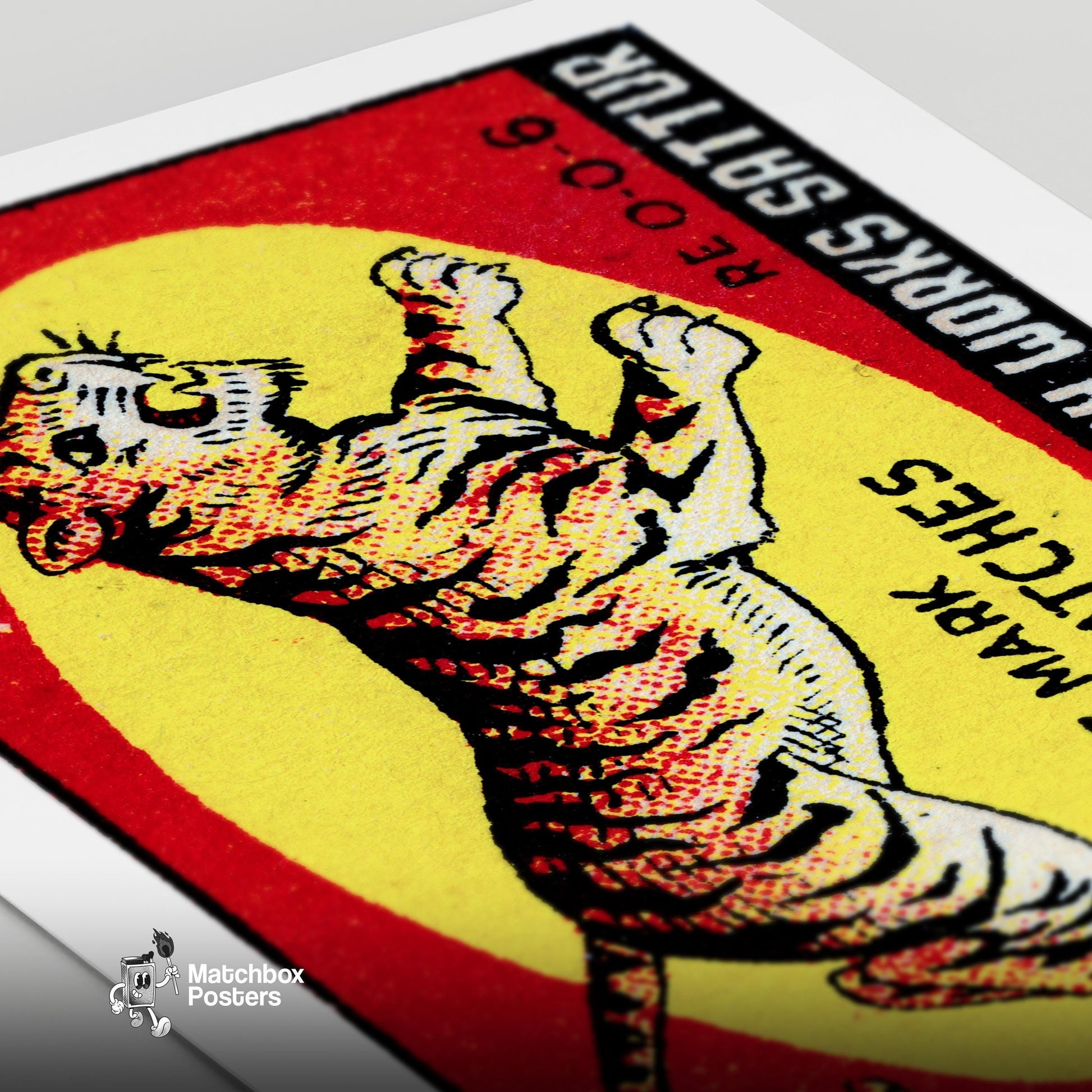 Leaping Tiger - vintage matchbox label print - close-up detail