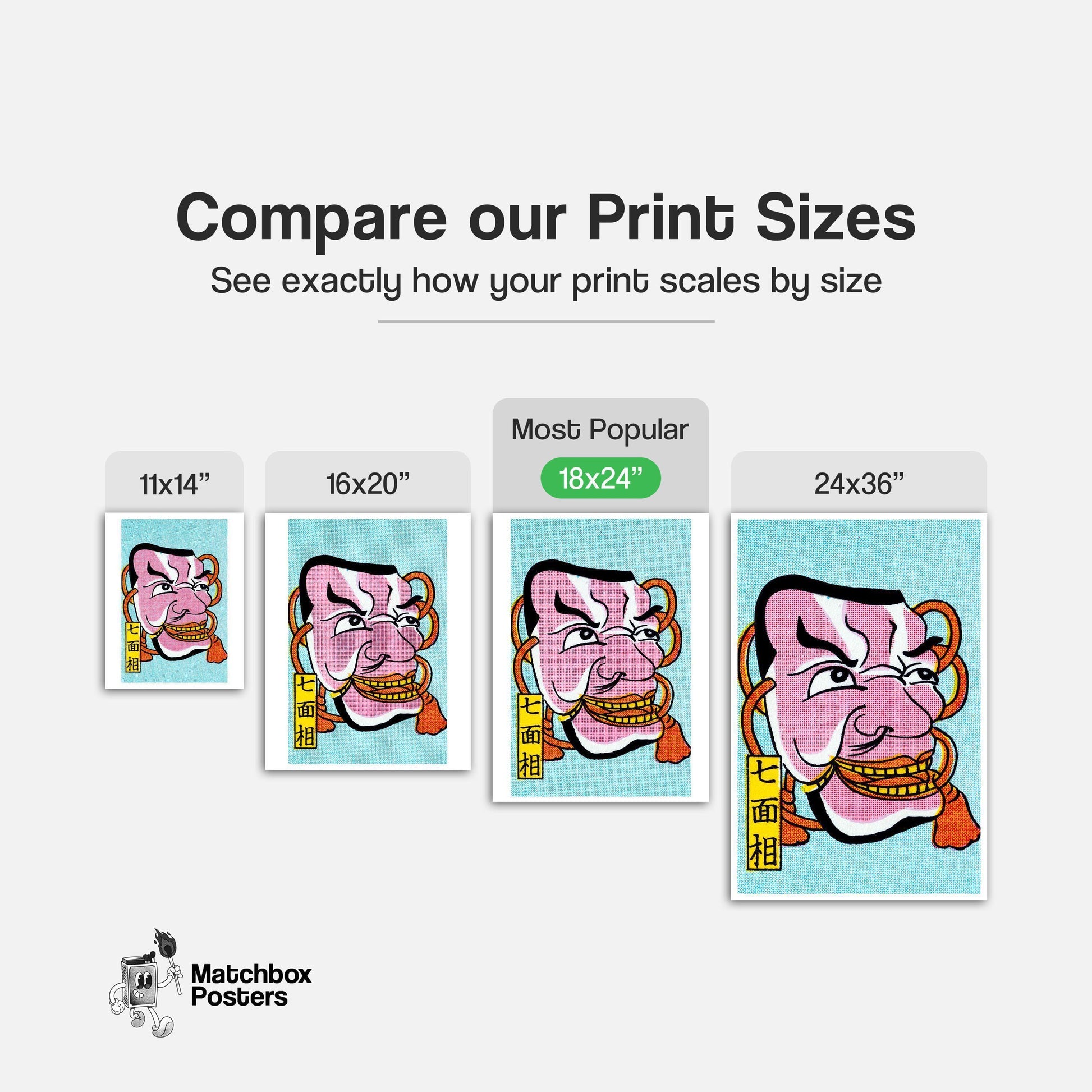 Grinning Pink Japanese Mask - vintage matchbox label print - gallery wall preview