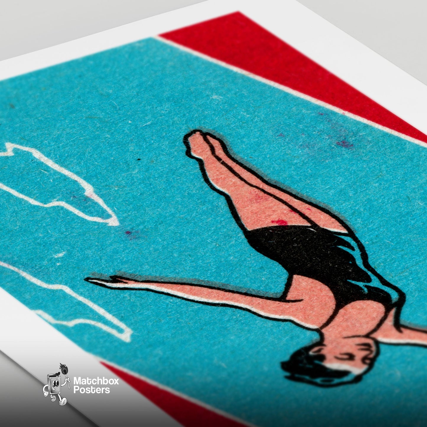 Pool Diver - vintage matchbox label print - close-up detail