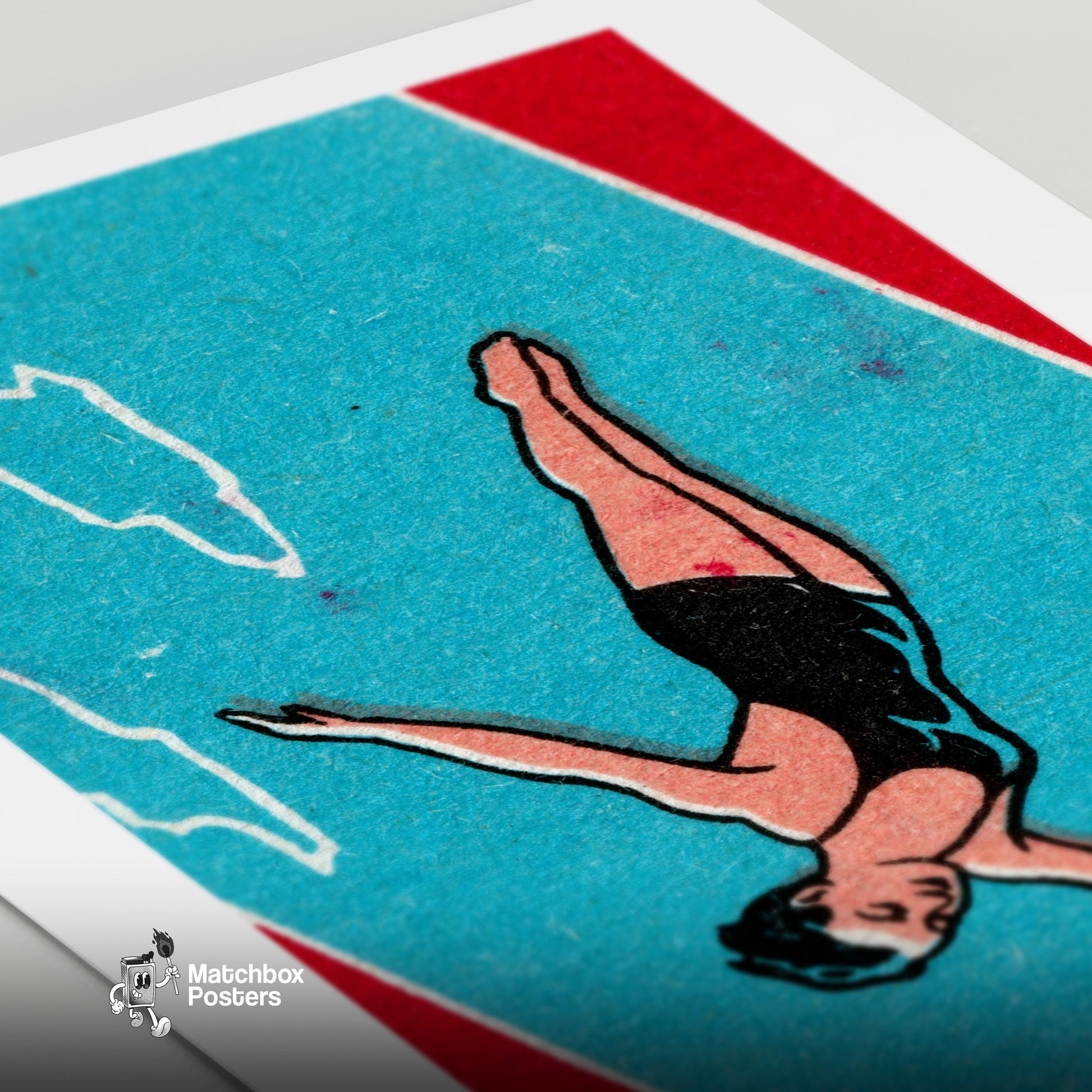 Pool Diver - vintage matchbox label print - close-up detail