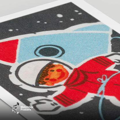 Child Astronaut - vintage matchbox label print - close-up detail