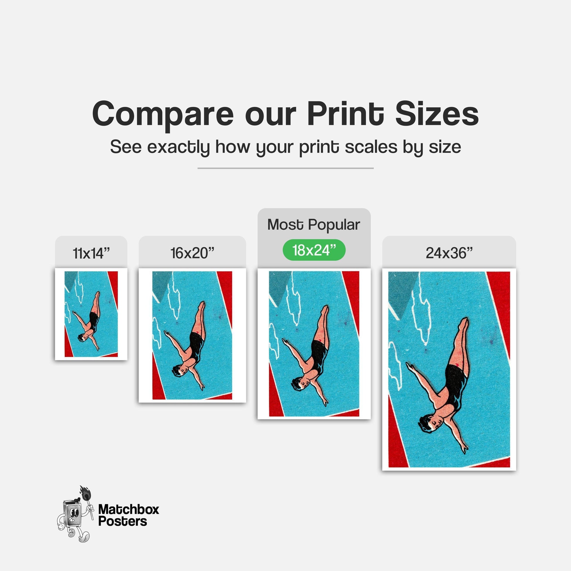 Pool Diver - vintage matchbox label print - gallery wall preview