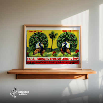 Two Peacocks - vintage matchbox label print - size comparison