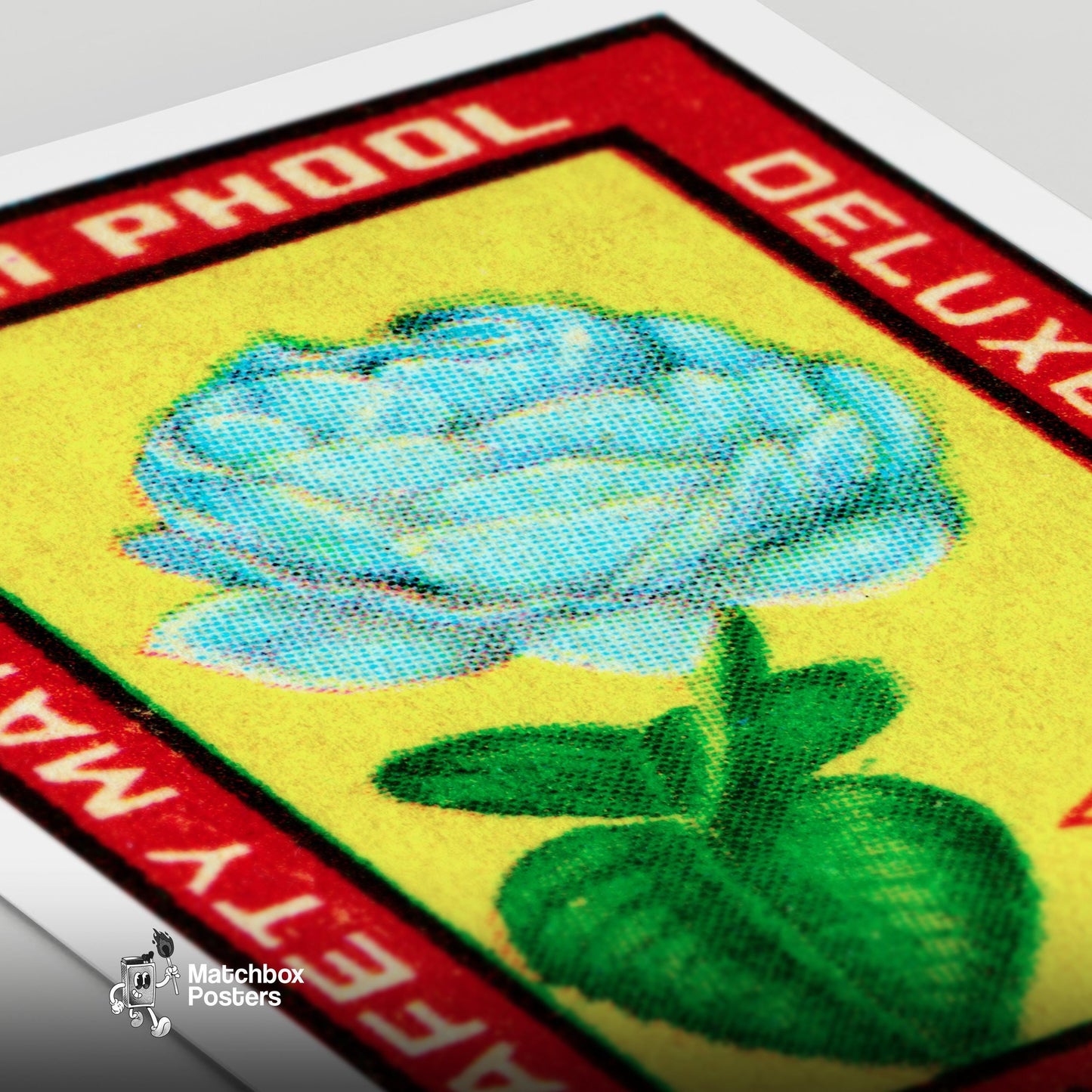 Blue Flower - vintage matchbox label print - close-up detail