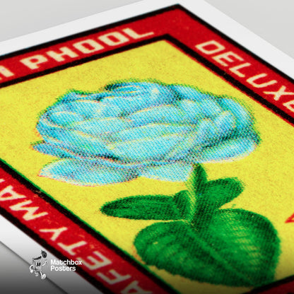 Blue Flower - vintage matchbox label print - close-up detail