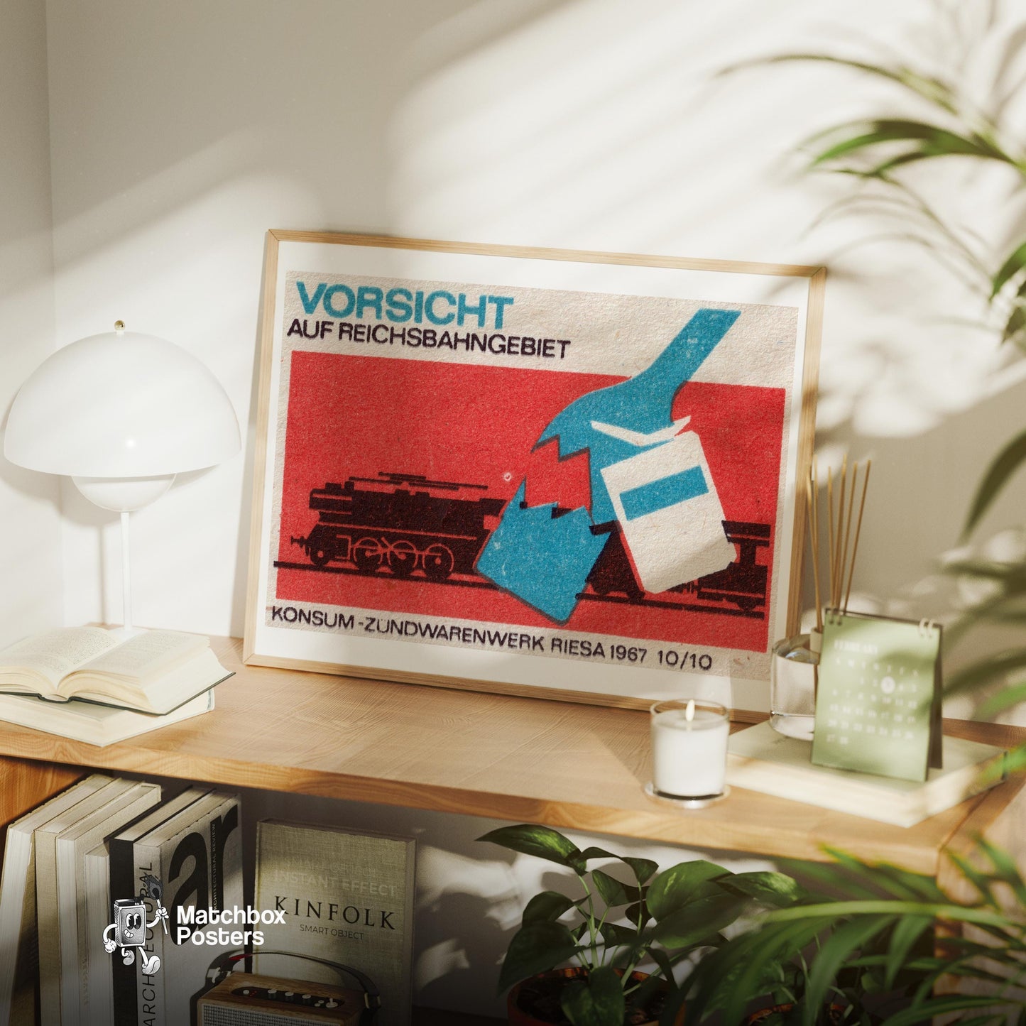 Beware Trains - vintage matchbox label print - office wall