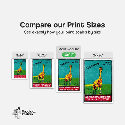 Yellow Giraffe - vintage matchbox label print - gallery wall preview