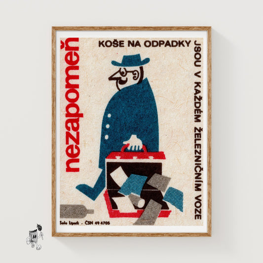 Man with Suitcase - vintage matchbox label print