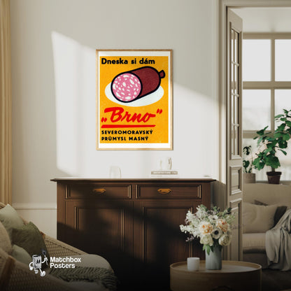 Sliced Salami - vintage matchbox label print - living room mockup