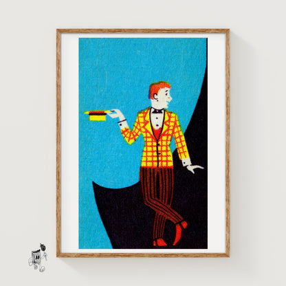 Yellow Jacket Gentleman - vintage matchbox label print