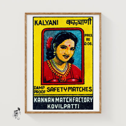 Indian Woman Portrait - vintage matchbox label print